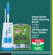 Home Butler Toilet Cleaning Brush 3 Piece Or Microfibre Terry Cloths 4 Piece-Each