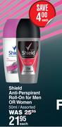 Shield Anti Perspirant Roll On For Men Or Women Assorted-50ml Each