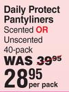 Kotex Daily Protect Pantyliners Scented Or Unscented 40 Pack-Per Pack