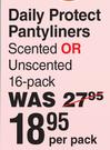 Kotex Daily Protect Pantyliners Scented Or Unscented 16 Pack-Per Pack