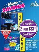 Always Quattro Maxi Thick Pads Value Pack 32 Extra Long, 36 Long-For 2