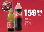 KWV 3 Year Old Brandy 750ml & Coca Cola 1Ltr-Per Combo