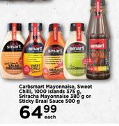 Carbsmart Mayonnaise, Sweet Chilli, 1000 Islands 375g, Sriracha Mayonnaise 380g-Each