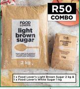 1 x Food Lover's Light Brown Sugar 2Kg & 1 x Food Lover's White Sugar 1Kg-Combo