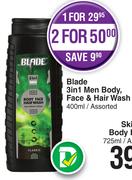 Blade 3 In 1 Men Body, Face & Hair Wash Assorted-For 2 x 400ml