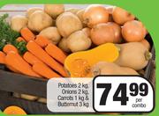 Potatoes 2Kg, Onions 2Kg, Carrots 1Kg & Butternut 3Kg-Per Combo
