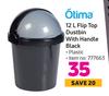 Otima 12L Flip Top Dustbin With Handle Black (Plastic)