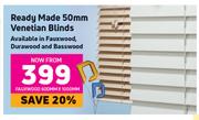 Ready Made 50mm Venetian Blinds Fauxwood-600mm x 1000mm