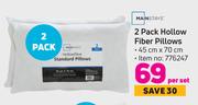 Mainstays 2 Pack Hollow Fibre Pillows 45cm x 70cm-Per Set