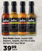 Black Mamba Sauces:Cayenne Chilli,Habanero,Jalapeno,Peri Peri Or Extra Hot Peri Peri Sauce-180ml