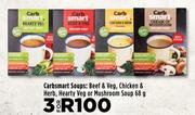 Carbsmart Soups:Beef & Veg, Chicken & Herb, Hearty Veg Or Mushroom Soup-For 3 x 68g