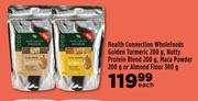 Health Connection Wholefoods Golden Turmeric 200g, Nutty Protein Blend 200g, Maca Powder 200g-Each