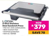 Logik 2 Slice Stainless Steel Sandwich Press