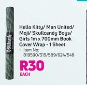 Hello Kitty/Man United/Moji/Skullcandy Boys/Girls 1m x 700mm Book Cover Wrap 1 Sheet-Each