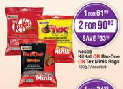 Nestle kitkat Or Bar One Or Tex Minis Bags Assorted-180g