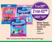 Mister Sweet Or Manhattan Gums Or Jellies Assorted-125g
