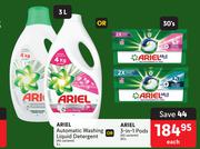 Ariel Automatic Washing Liquid Detergent 3L Or Ariel 3 In 1 Pods 30's-Each