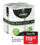 M Jumbo Kitchen Towel White-4's Each