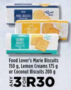 Food Lover's Marie Biscuits 150g, Lemon Creams 175g Or Coconut Biscuits 200g-For 3