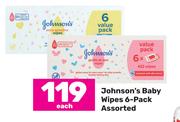 Johnson's Baby Wipes 6 Pack Assorted-Each