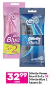Gillette Venus Blue II 5+2s Or Gillette Blue 2 Razors 5s-Each