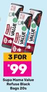 Supa Mama Value Refuse Black Bags-For 3 x 20s