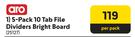 Aro 5 Pack 10 Tab File Dividers Bright Board-Per Pack