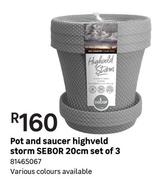 Sebor 20cm Set Of 3 Highveld Storm Pot & Saucer