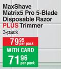 MaxShave Matrix5 Pro 5-Blade Disposable Razor Plus Trimmer (3 Pack)-Per Pack