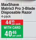 MaxShave Matrix3 Pro 3-Blade Disposable Razor (4 Pack)-Per Pack