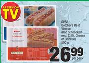 Spar Butcher's Best Viennas (Red Or Smoked Excl. Chilli, Cheese Or Chicken)-500g Per Pack