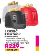 Logik 2-Slice Toaster RSH-080472-Each