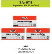 Aro 1 Ply White Jumbo Serviettes-For 3 x 200's