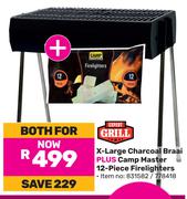 Expert Grill X-Large Charcoal Braai Plus Camp Master 12 Piece Firelighters-Both For