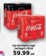 Coca Cola Original Or Sugar Free Range-6 x 300ml Each