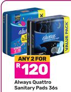 Always Quattro Sanitary Pads-For 2 x 36s