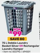 75L Debbie Laundry Basket Silver Or Rectangular Laundry Hamper