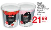 Spar Fat Free Low Fat Or Double Cream Yoghurt-1Kg Each