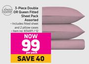 Always Home 3 Piece Double Or Queen Fitted Sheet Pack Assorted-Per Pack