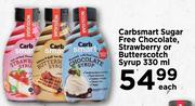 Carbsmart Sugar Free Chocolate, Strawberry Or Butterscotch Syrup-330ml Each