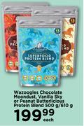 Wazoogles Chocolate Moondust, Vanilla Sky Or Peanut Butterlicious Protein Blend-500g/610g Each