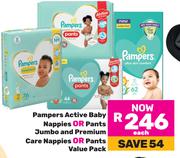 Pampers Active Baby Nappies Or Pants Jumbo And Premium Care Nappies Or Pants Value Pack-Each