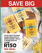 Food Lover's Cheddar,Gouda,Mozzarella Or White Cheddar-For 3 x 400g