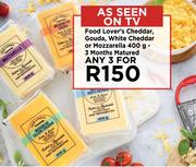 Food Lover's Cheddar, Gouda, White Cheddar Or Mozzarella-For Any 3 x 400g