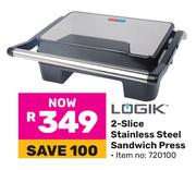 Logik 2 Slice Stainless Steel Sandwich Press