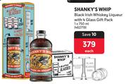 Shanky's Whip Black Irish Whisky Liqueur With 4 Glass Gift Pack-750ml Each