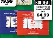Food Lover's UHT Full Cream Or Low Fat Milk-6 x 1Ltr Each