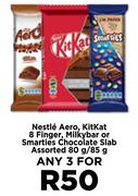 Nestle Aero,Kitkat 8 Finger,Milybar Or Smarties Chocolate Slab Assorted-For Any 3 x 80g/85g