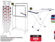 Primaries 38x122cm Deluxe Mesh Top Ironing Board, Double Rail Garment Rack Or Clothes Dryer-Each