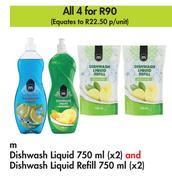 M Dishwash Liquid 2 x 750ml & Dishwash Liquid Refill 2 x 750ml-All For 4